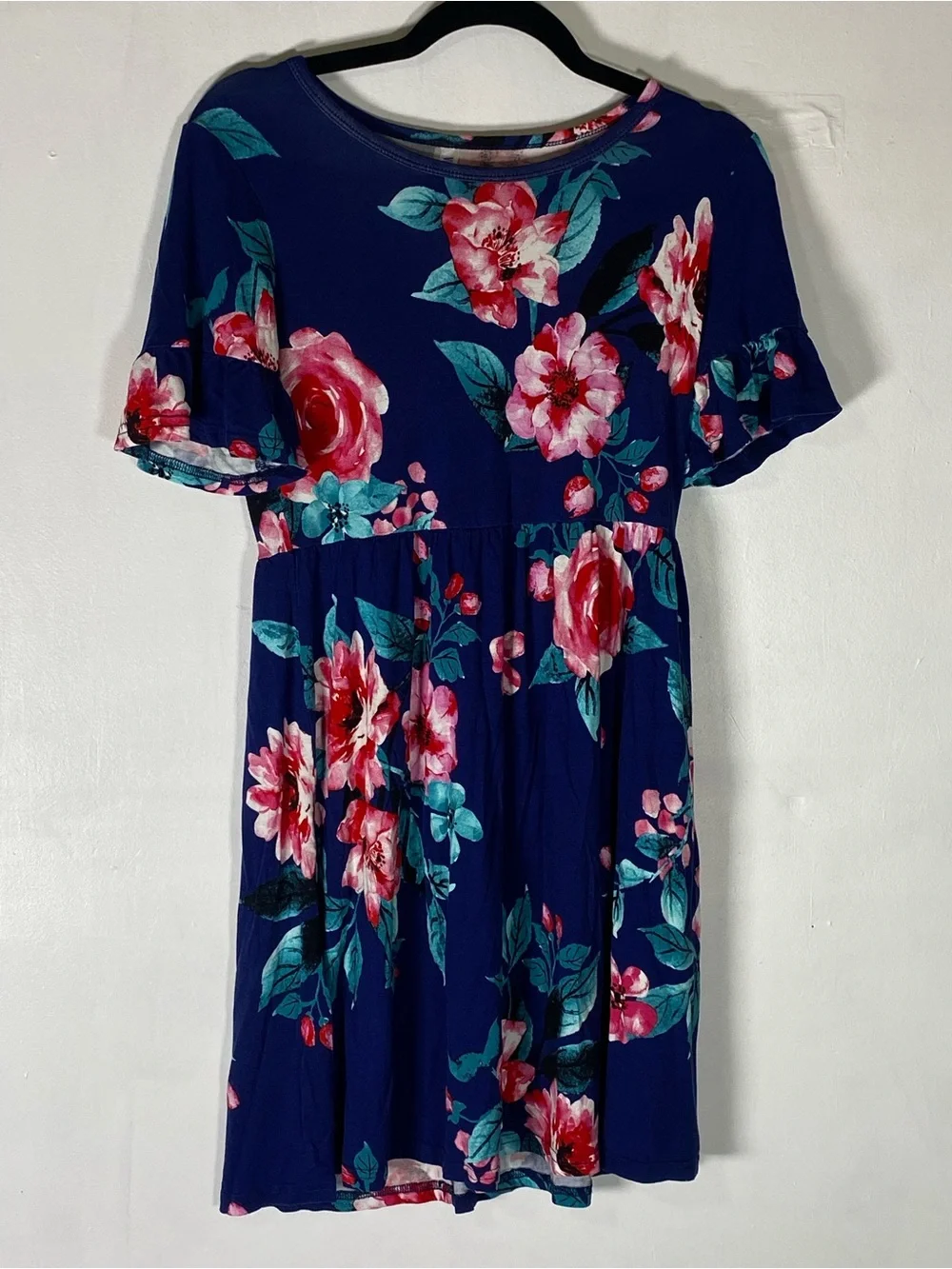 Floral Babydoll SunDress Blue Pink Cottagecore Boho Medium Modest Feminine - Picture 1 of 6